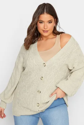 YOURS – Lange Strickjacke in Nude-Beige